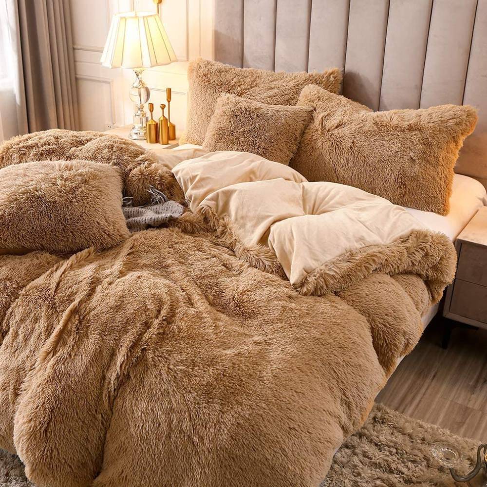 Teddy Fleece Sheets, Brown / Queen 4 Piece Set